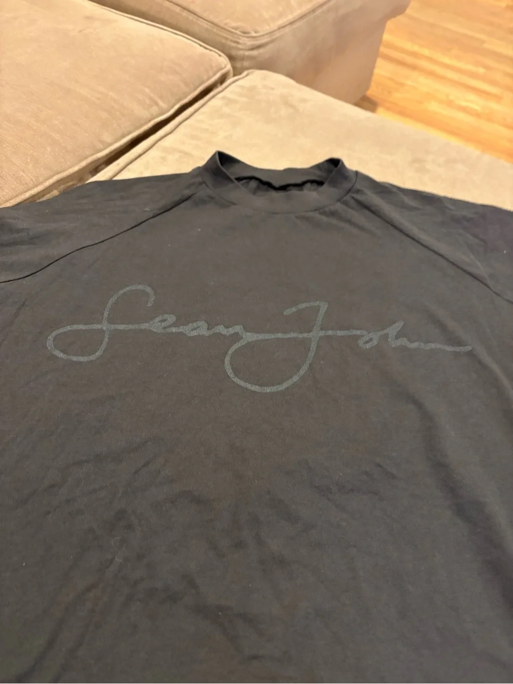 Sean John T-Shirt Mens XL Black Good Script Logo Raglan Streetwear Tee